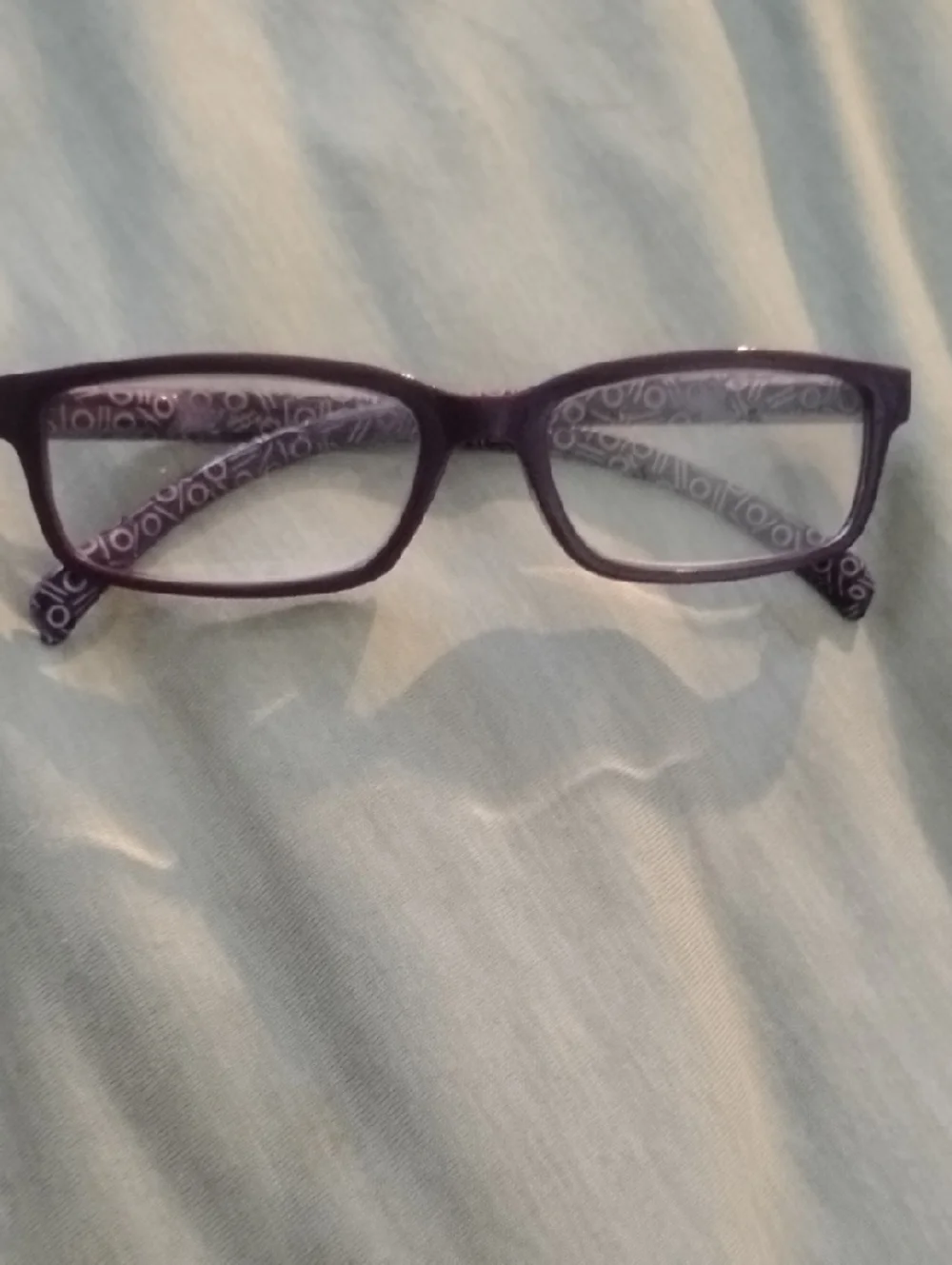 Purple Rectangular Fashion Eyeglasses with Patterned Temples